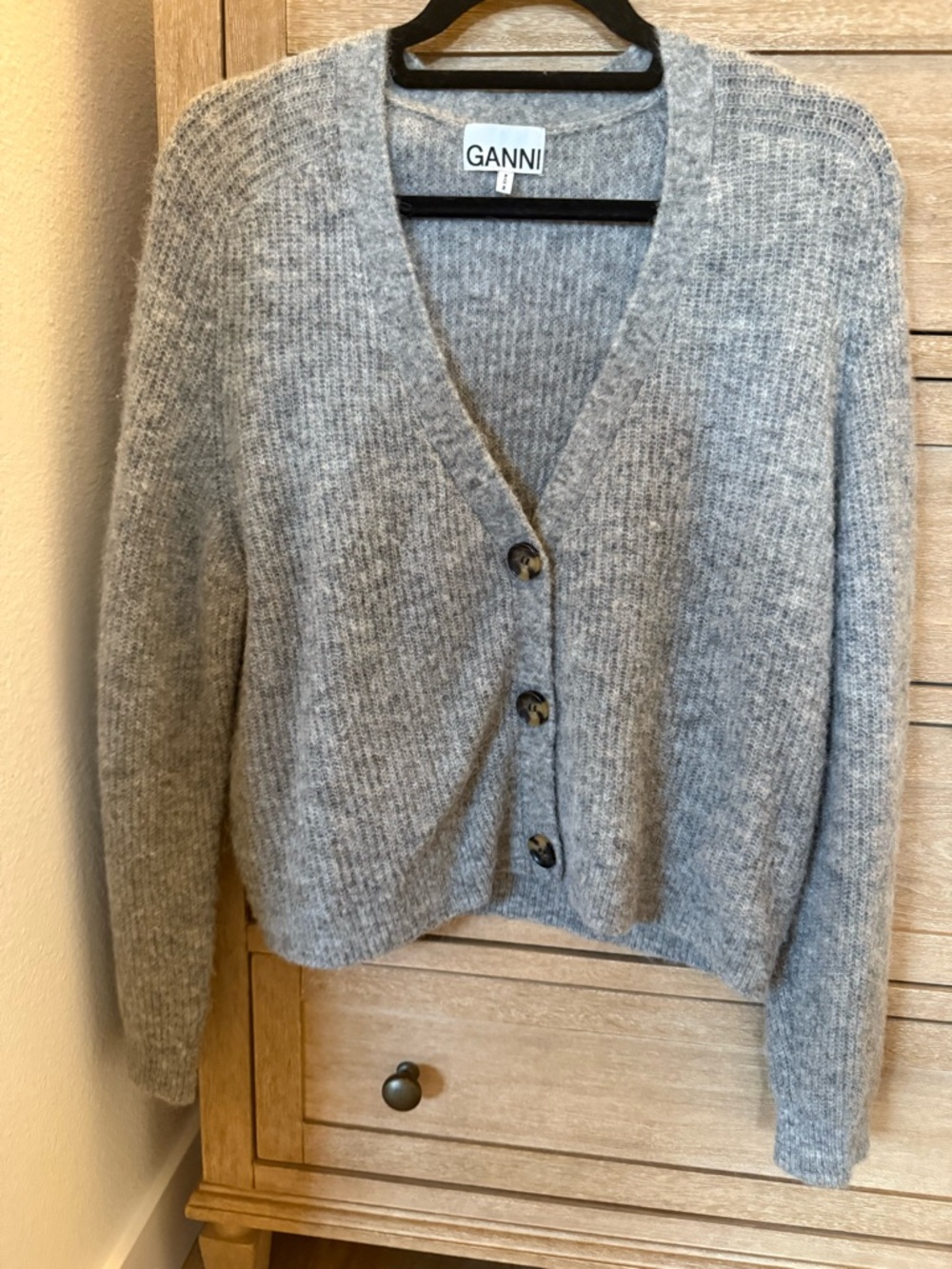 Ganni Light Gray V-Neck Button Front Cardigan Sweater